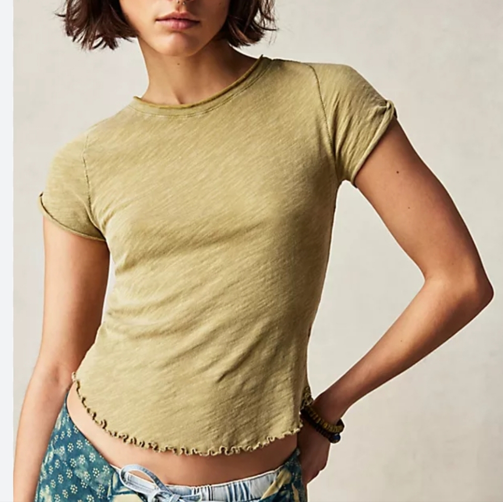 Free People Be my Baby Tee Shirt - lt. green